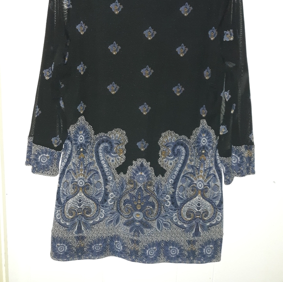 Long sleeve black with blue and tan pattern - Picture 4 of 5